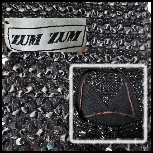 Black Sequin Halter Dress Sexy Micro Mini Bodycon Formal 70s Vintage Disco Era - Picture 7 of 13